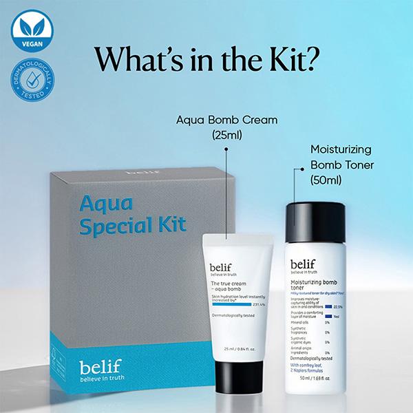 Belif The Aqua Special Kit, Aqua Bomb Gel Moisturizer 25ml & the Moisturizing Bomb Milky Toner 50 ml - Facial Kits