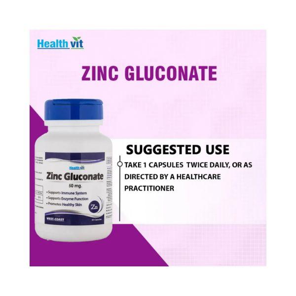 Healthvit Zinc Gluconate 50mg- Capsules 60's - Calcium And Minerals