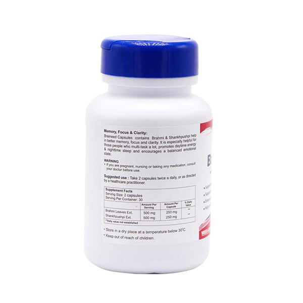 Healthvit Braineed Brahmi & Shankhpushpi Aid in Increasing Memory - Capsules 60's - Mental Health