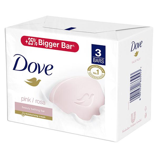 Dove Pink Beauty Bathing Bar - Soft, Smooth, glowing Skin Moisturised Cream 3's - Soaps