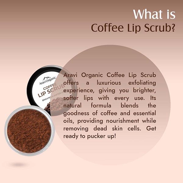Aravi Organic Coffee Lip Lightening Scrub Balm For Dark,Chapped and Pigmented Lips 15 gm - Lip Scrubs