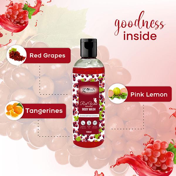 Globus Naturals Red Wine Refreshing Body Wash Enriched with Peach and Almond, Suitable for All Skin Type,100ml each 2's - Creams, Lotions & Oils