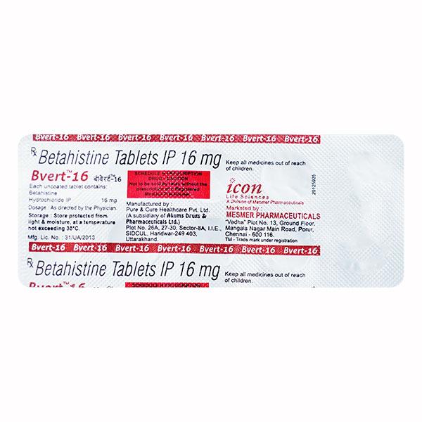 Bvert 16mg Tablet 10'S - Vertigo-Ant