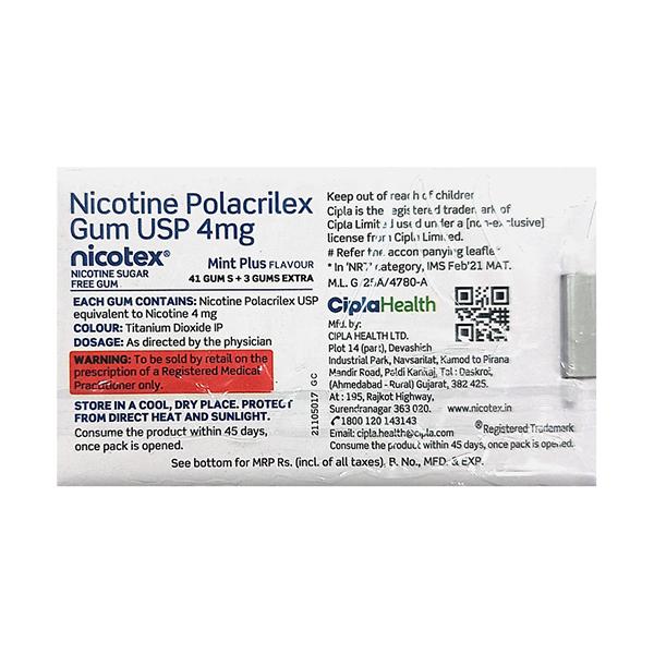 NICOTEX 4MG SUGAR FREE MINT PLUS FLAVOUR Gum 44's - Smoking cessation