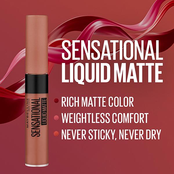 Maybelline New York Sensational Liquid Matte Lipstick, NU08 Nude Shot, Liquid Lipstick Shades Delivering Intense Matte Color Effect 7 ml - Lipsticks