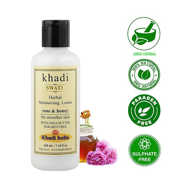 Khadi Swati Herbal Moisturising Lotion - Rose & Honey 210 ml - Face Moisturizers