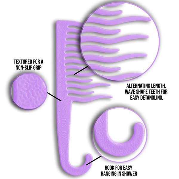 Xo Curls Shower Detangling Comb - Lavender 1's - Hair Combs