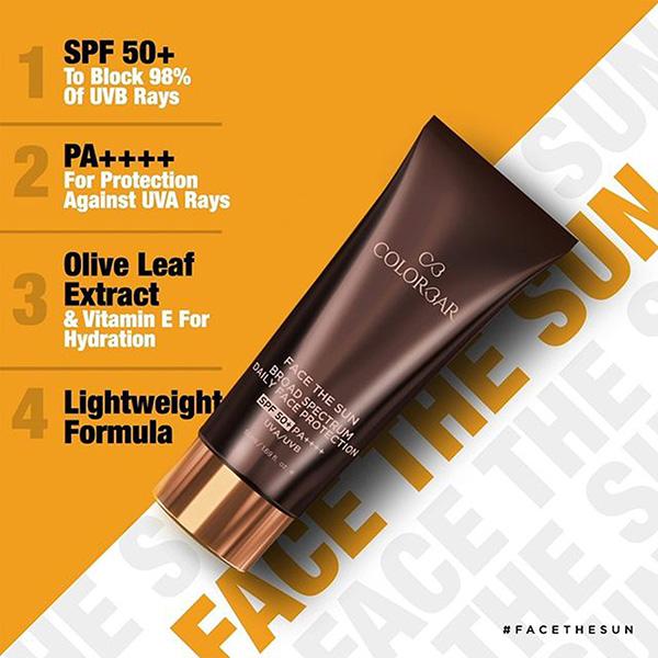 Colorbar Face The Sun Broad Spectrum Daily Face Protector SPF 50 PA++++UVA UVB 50ml - Face Sunscreen