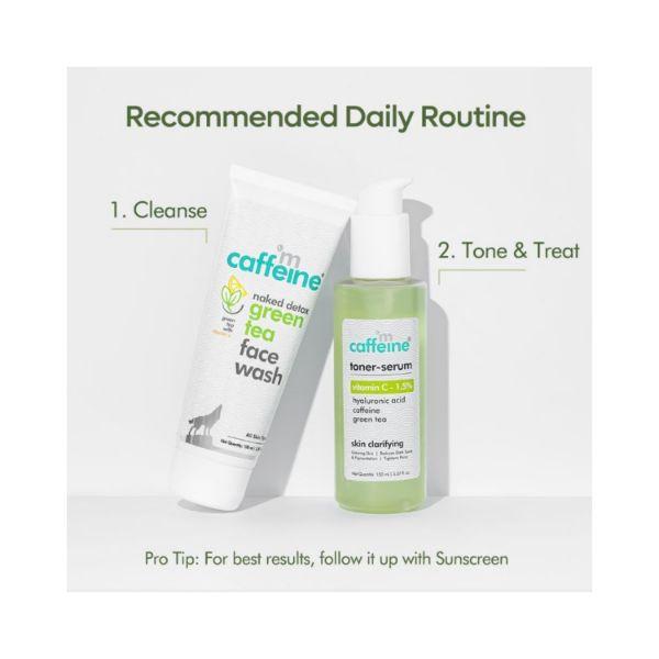 mCaffeine Quick Glow Green Tea Kit with Vitamin C for Glowing Skin Face Wash, Toner Serum Set of 2 250 ml - Face Gels