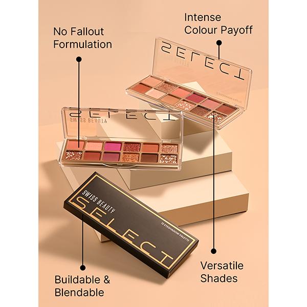 Swiss Beauty Select 12 Shades Eyeshadow Palette, Mattes + Shimmers + Metallics Slow Days 10 gm - Eye Shadow Palettes