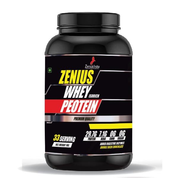Zenius Whey Isorich Peotein Powder - Double Rich Chocolate Flavour 1 kg - Whey Proteins