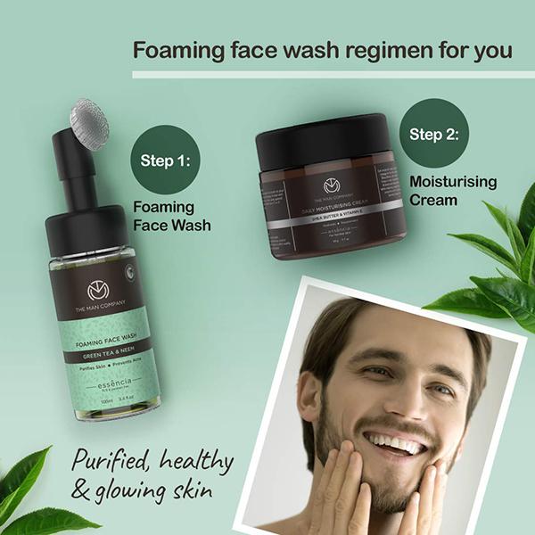 The Man Company Green Tea Foaming Face Wash with Neem Purifies Skin Prevents Acne 100ml - Face Wash & Cleansers