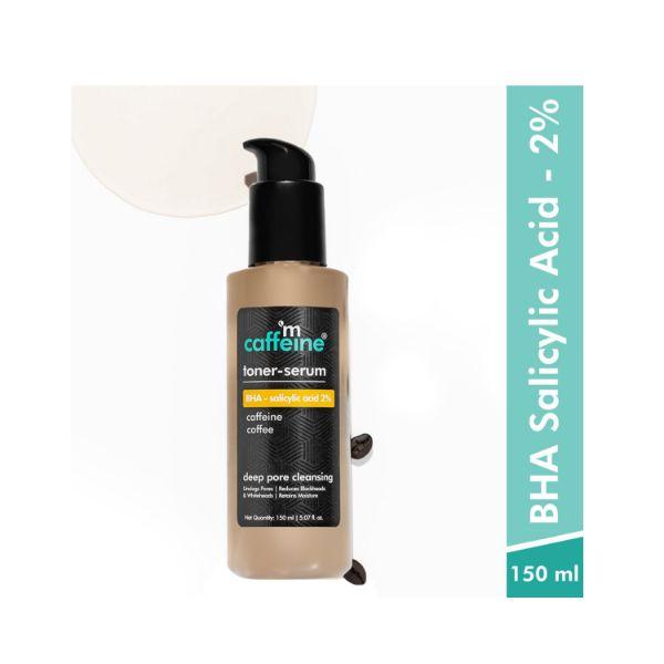 Netmeds | mCaffeine BHA 2% Salicylic Acid 2in1 Toner Serum with Coffee Unclogs Pores & Removes Blackheads 150 ml