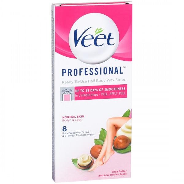 Netmeds | Veet Professional Half Body Wax Strips (Normal Skin) 8's with Perfect Finishing Wipes 2's