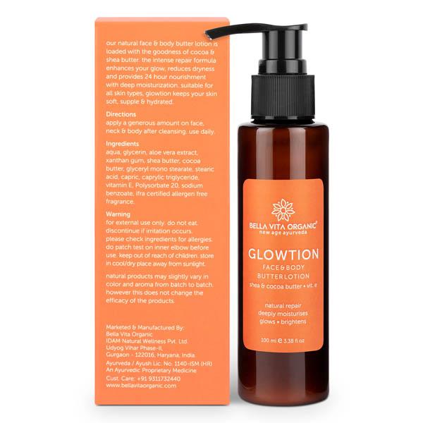 Bella Vita Organic Glowtion Face And Body Butter Lotion With Shea And Cocoa Butter 100 ml - Lotions & Creams