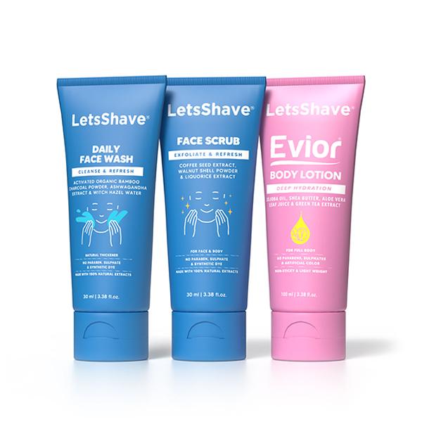 Netmeds | Letsshave Face Care Combo (Body Lotion 30Ml, Face Wash 30Ml, Face Scrub 30Ml) 1's