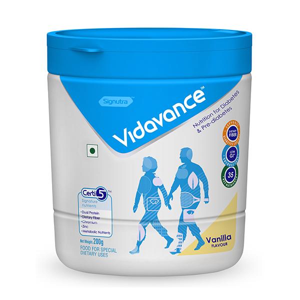 Netmeds | Vidavance Nutrition Supplement Powder for Diabetes & Pre-Diabetes Jar - Vanilla Flavour 200 g