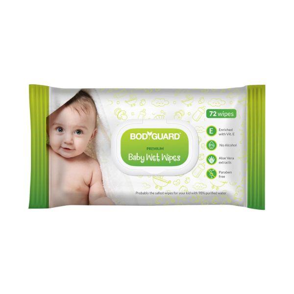 BodyGuard Premium Baby Wet Wipes with Aloe Vera Extract (Pack of 2 x 72's) - Diapers & Wipes