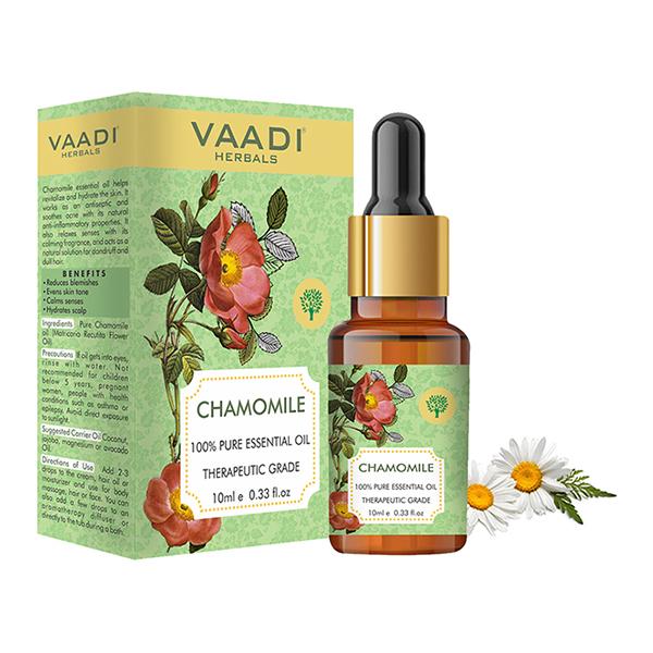 Vaadi Herbals Chamomile Essential Oil - Reduces Blemishes, Evens Skin Tone - Relieves Stress, Better Sleep - 100% Pure Therapeutic Grade 10 ml - Essential Oils