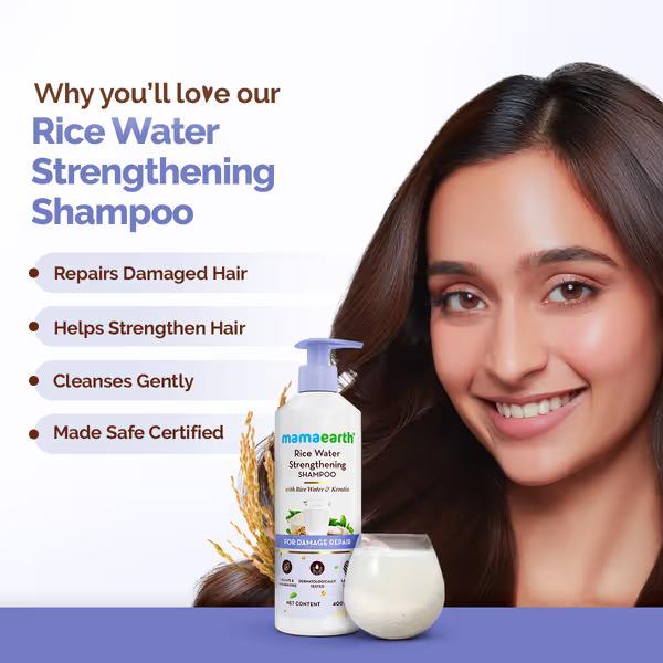 Mamaearth Rice Water Shampoo with Rice Water & Keratin for Damage Repair - Reduces Split Ends 400 ml - Shampoos