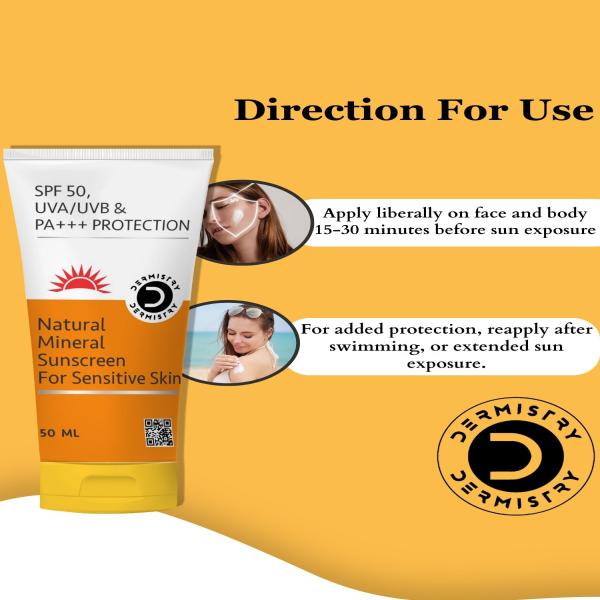 Dermistry Natural Mineral Sunscreen SPF 50 UVA UVB PA+++ Protection - Sensitive Skin 50 ml + 1% Hyaluronic Acid Hydra Nourishing Sunscreen SPF 50 UVA UVB PA+++ Protection 50 ml - Face Sunscreen