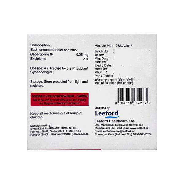 CABERFORD 0.25 Tablet 4's - Parkinsonism-Apd