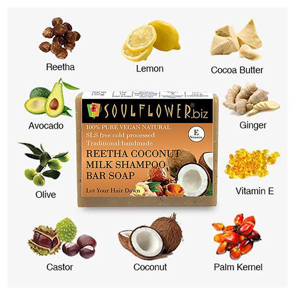 Soulflower Shampoo Bar Soap - Reetha & Coconut Milk 150 gm - Soaps