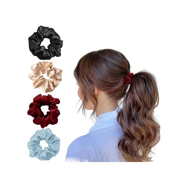 Netmeds | Majestique Satin Silk Scrunchies Ponytail Holder Hair Accessories Hair Ties For Women and Girl Best Gift - Multicolor 4's