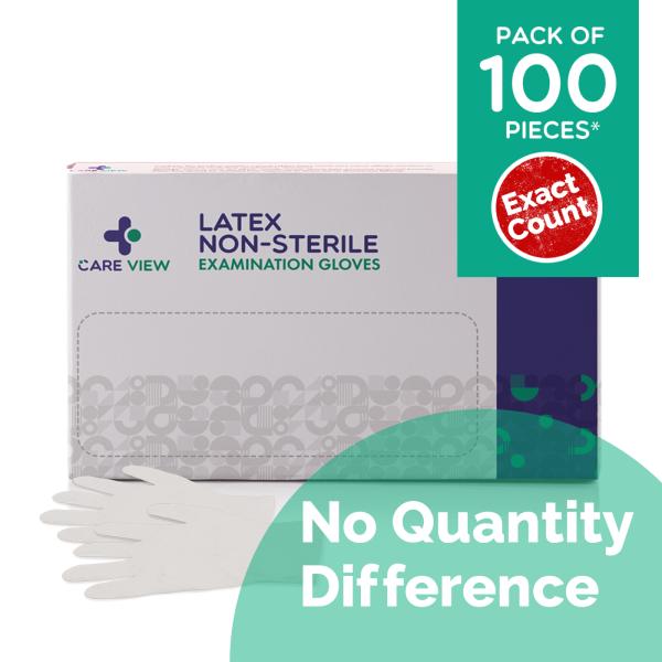 Care View Non Sterile Latex Medical Examination Hand Gloves 100's - Gloves - S