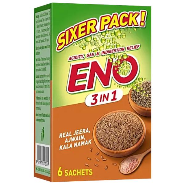 Netmeds | Eno 3 In 1 Sachet - Real Zeera, Ajwain, Kala Namak Flavour (Pack Of 6 x 5 g)