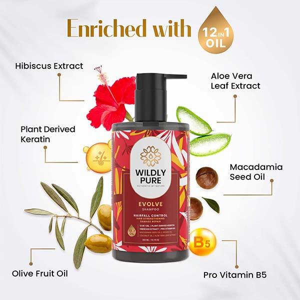 Wildly Pure Evolve Hair Fall Control Shampoo Damage Control 12 Oils Pro Vitamin B5 Toxin 20 300 ml - Shampoos