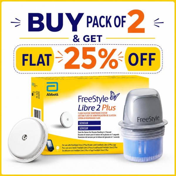Netmeds | FreeStyle Libre 2 Plus Continous Glucose Monitoring System Sensor Device (Pack of 2)