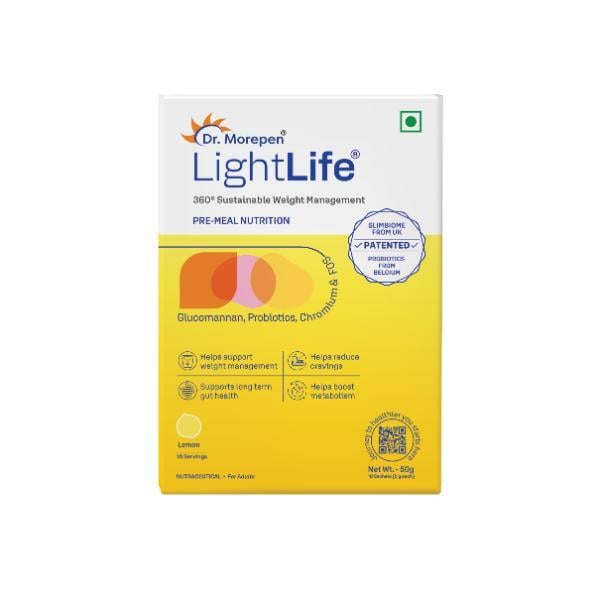 Netmeds | Dr. Morepen LightLife Pre-Meal Nutrition Sachets - Lemon Flavour (Pack Of 10 x 5 g