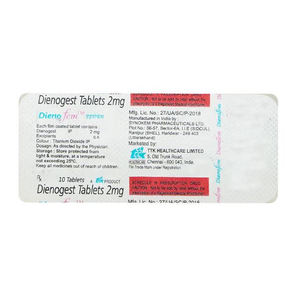 Dienofem 2mg Tablet 10'S - Contraception-Ora