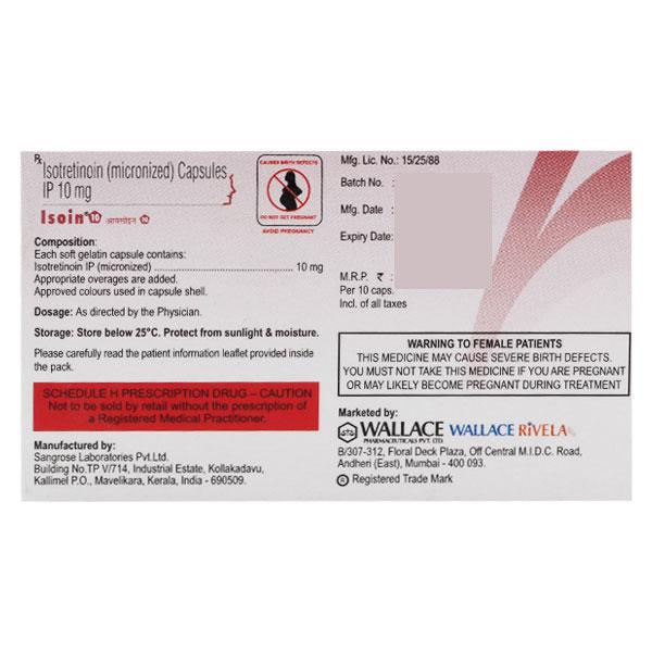 Isoin 10mg Capsule 10'S - Acne-Acn