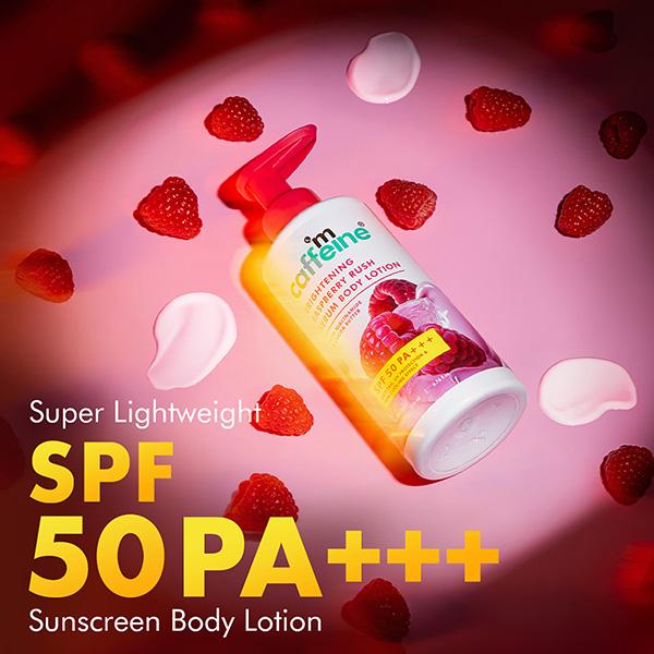 mCaffeine Brightening SPF 50 PA+++ Body Sunscreen Lotion - Instant Cooling, Non-Sticky, De-Tan Lotion 200 ml - Face Moisturizers