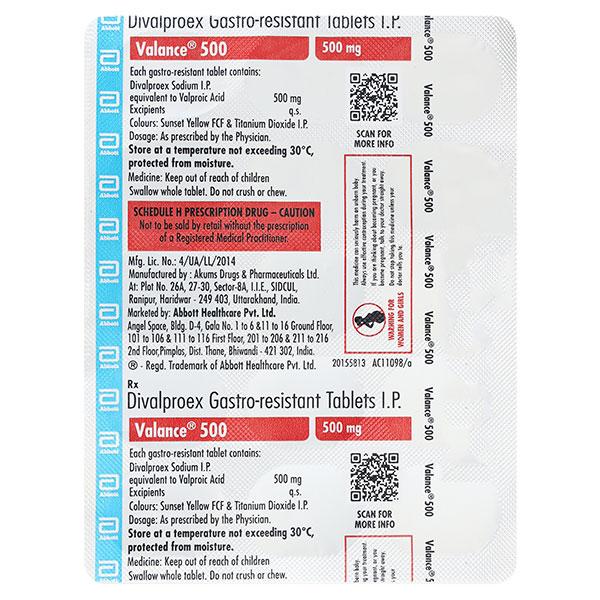 Valance 500mg Tablet 15'S - Epilepsy/Convulsion-Ant