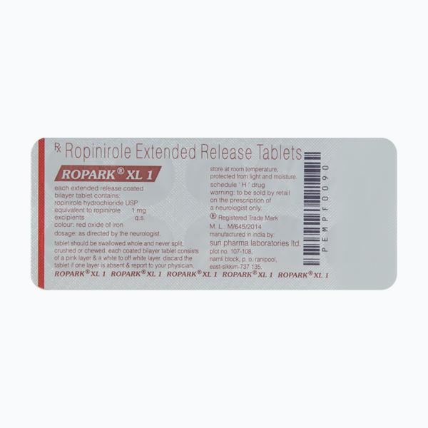Ropark XL 1mg Tablet 10'S - Parkinsonism-Apd