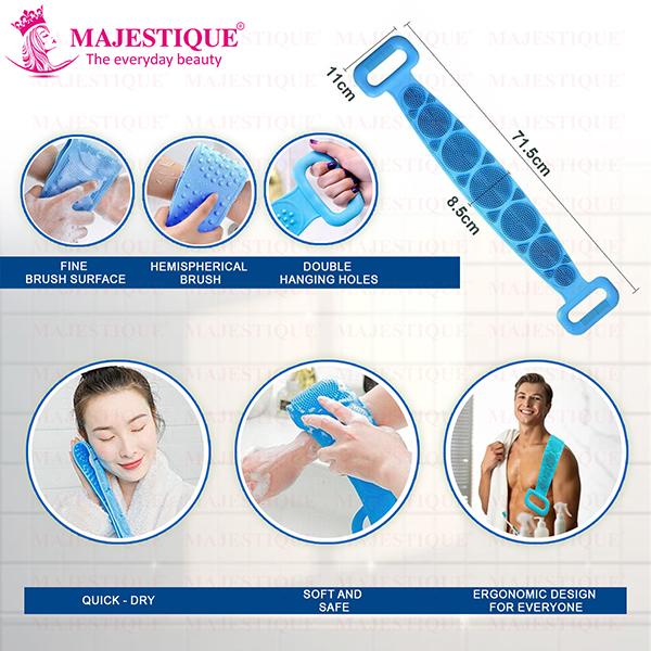 Majestique Silicone Body Scrubber with Bath Belt, Suitable for All Skin Cleaning - Multicolor 1's - Bath Tools