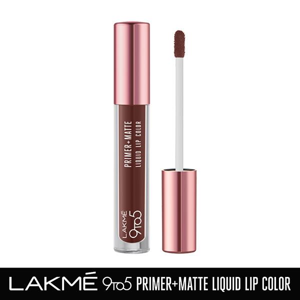 Netmeds | Lakme 9to5 Primer + Matte Liquid Lip Color MB3 Strong Espresso 4.2 ml