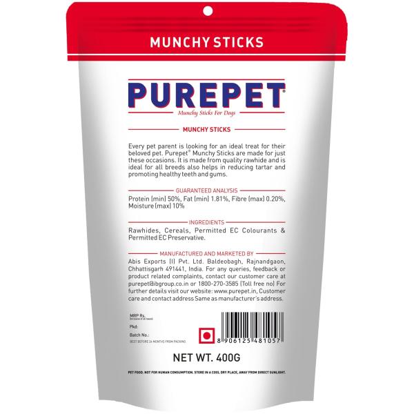 Purepet Munchy Sticks, Mutton Flavour, Dog Treats 400 g - Petfood