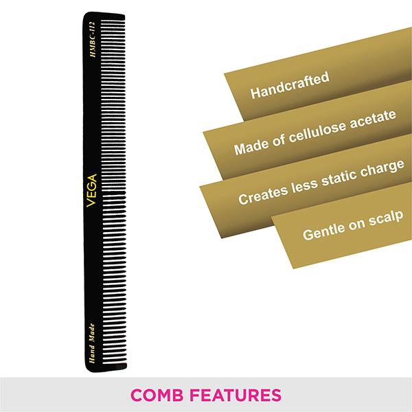 Vega Longitudinal General Grooming Hair Comb for Men and Women, Black (VC2HMBC-112) 2's - Hair Combs