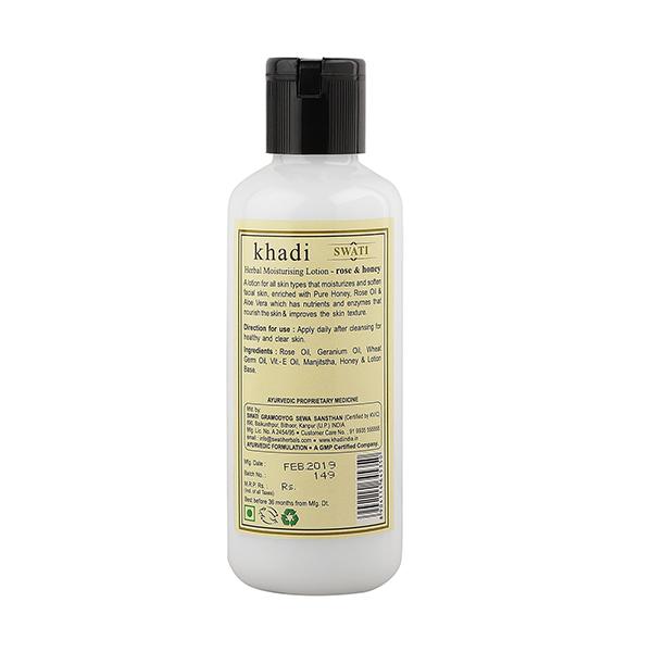 Khadi Swati Herbal Moisturising Lotion - Rose & Honey 210 ml - Face Moisturizers