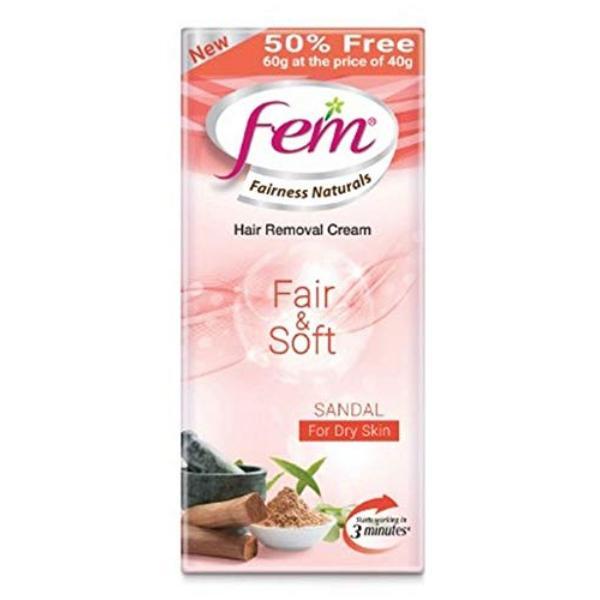 Netmeds | Fem Naturals New Brightening Hair Removal Cream For Dry Skin - Sandal Oil (40 g + 20 g Free)