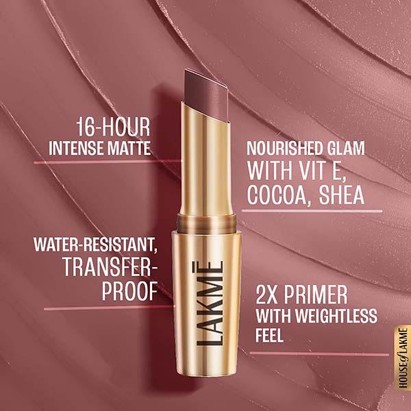 Lakme 9to5 Powerplay Priming Matte Lipstick, Lasts 16hrs, Dusty Pink, 3.6 gm - Lipsticks