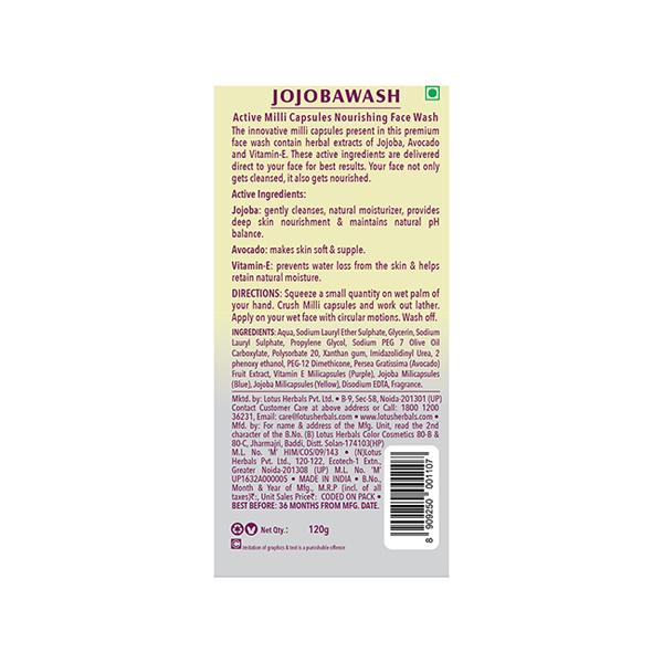 Lotus Herbals Jojobawash Nourishing Face Wash - Active Milli Capsules 120 gm - Face Wash & Cleansers