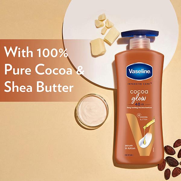 Vaseline Intensive Care Cocoa Glow with pure Cocoa & Shea Butter Restores Glow To Dull & Dry Skin Body Lotion 400ml - Lotions & Creams
