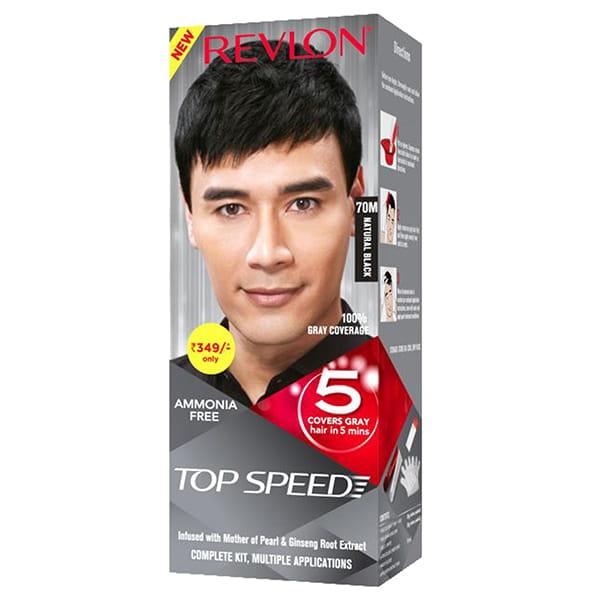Revlon Top Speed Hair Color Man - 70M Natural Black (20gm+20gm+15ml) 3's - Crème