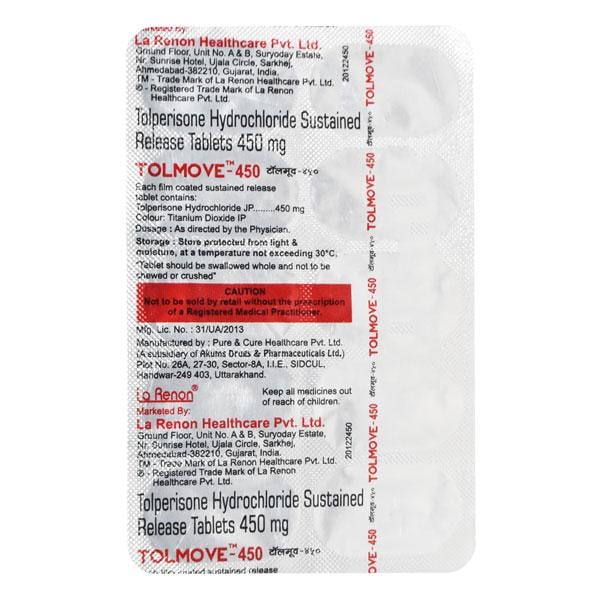 Tolmove 450mg Tablet 10'S - Muscle Cramps/Spasticity-Mus