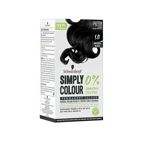 Schwarzkopf Simply Colour Permanent Hair Colour For 100% Grey Coverage - 1.00 Natural Black 142.5 ml - Crème